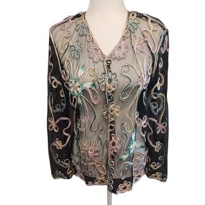 Vintage Sheer  Embroidered Black Jacket
